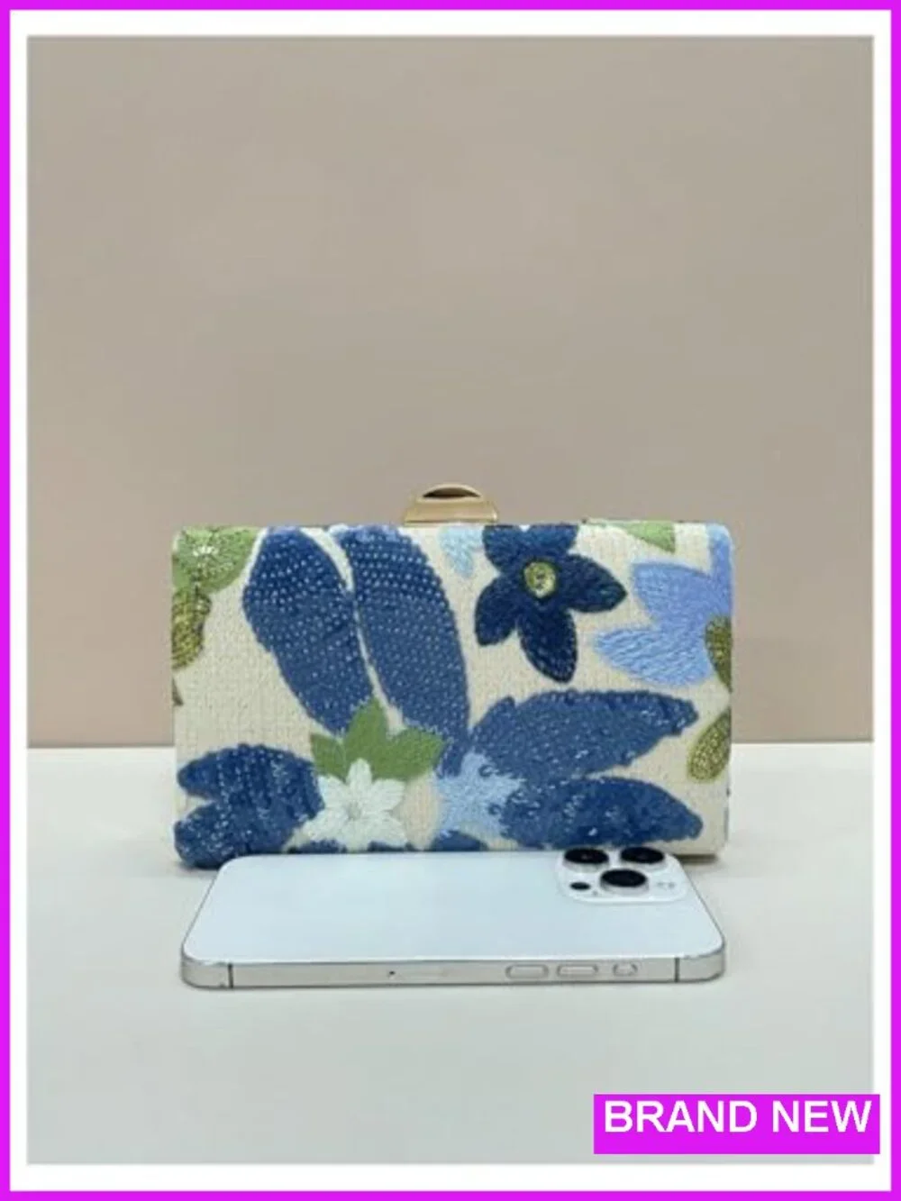 Women's Floral Embroidered Beaded Clutch Purse - Wedding Guest Evening Bag